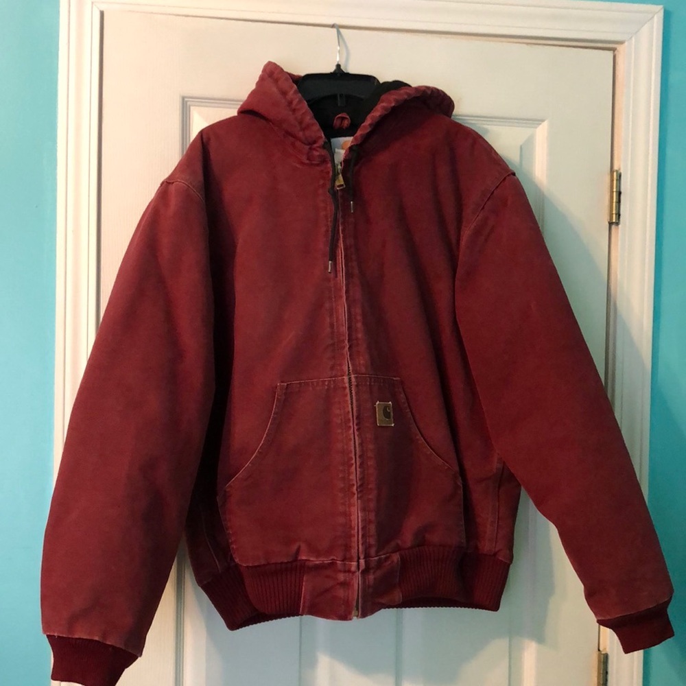RARE | Dark Red Burgundy Men’s Carhartt Hooded Jacket Size Medium
